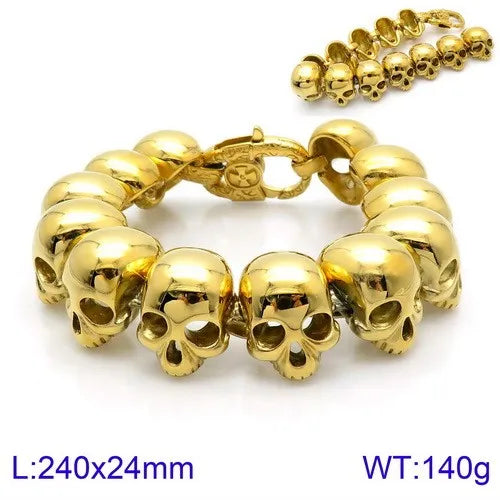 KALEN Hot-selling Jewelry Silver/black/Gold Fashion Bracelets Stainless Steel Punk Skull Links Bracelet for Men