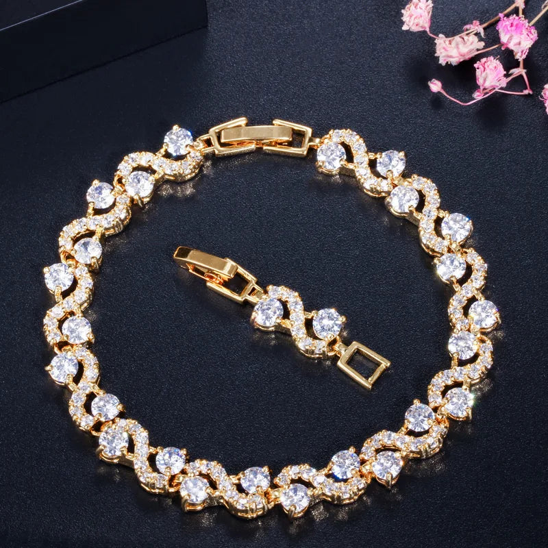 Luxury Platinum Plated Copper Alloy Trendy Geometric Beaded Bracelets for Women with AAA Zirconia-Wedding Engagement Gift