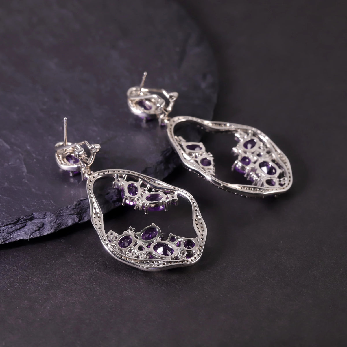 S&S Natural Amethyst & Smoky Nano Fine Jewellery Set | 925 Silver Rhodium Plated | Oval Cut | S&S Collection