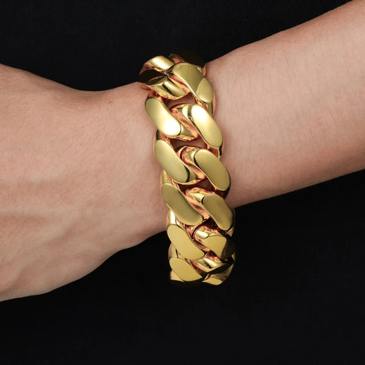 BiG-BOSS 18K Gold Plated Cuban Link Bracelet Solid Copper Iced Out Men Hip Hop Jewelry With Gift Box Certificate