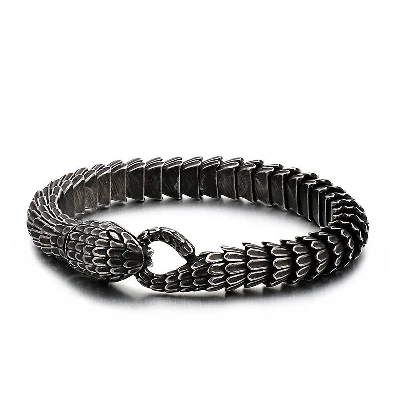 REBEL New Gothic Geometric Chain Link Men's Stainless Steel Bracelet Snake Lion's Head Skull Tarnish Free Waterproof Hip Hop Micro