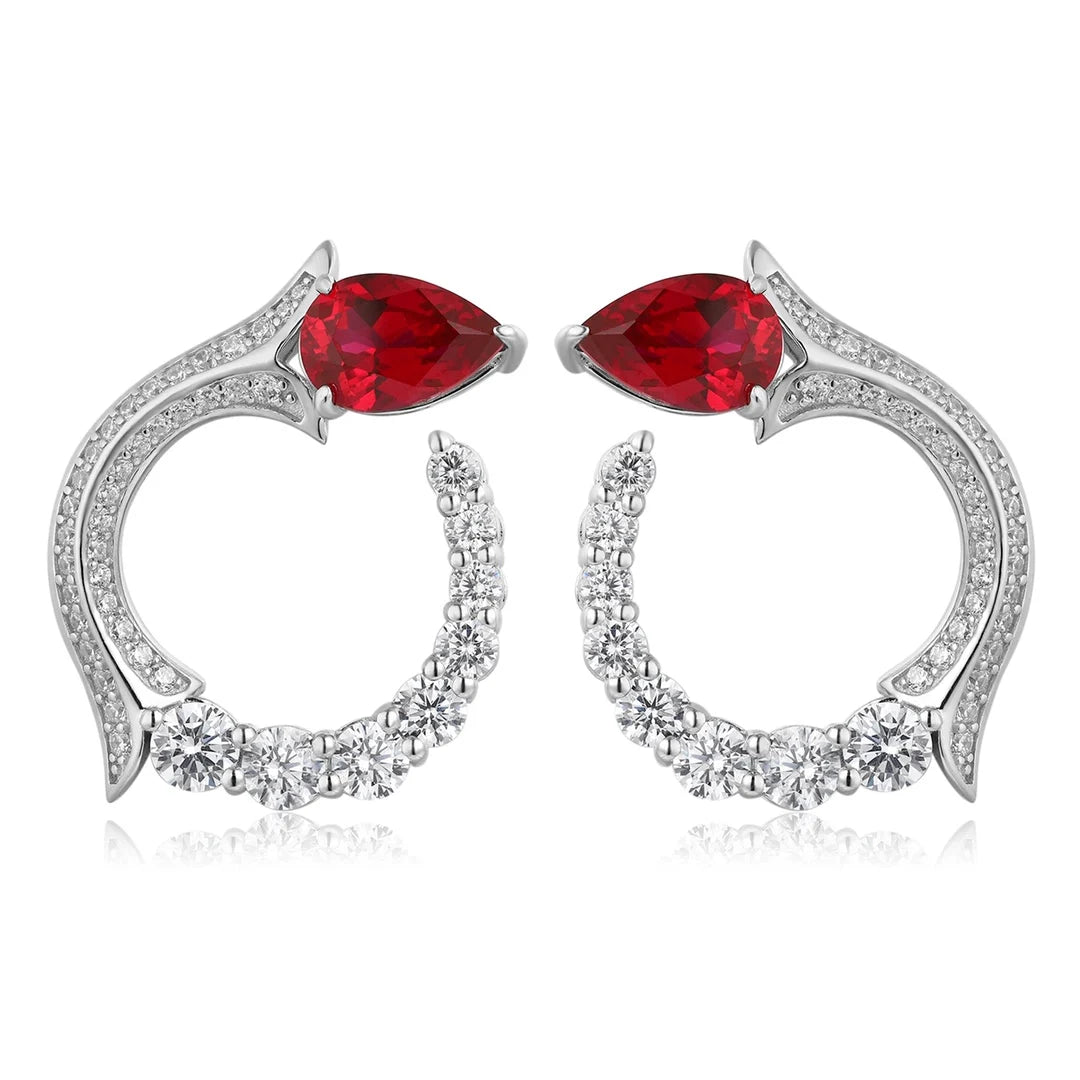 Gemfiori Anster High Quality S925 Lab Grown Ruby Earring Stud Dainty Gemstone Stud Earrings for Women Daily Wear Gift