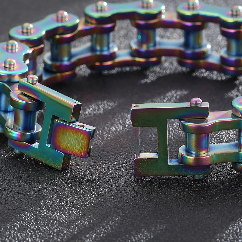 VIKING Mens Vintage Bike Chain Bracelet – Multi-Colour Stainless Steel