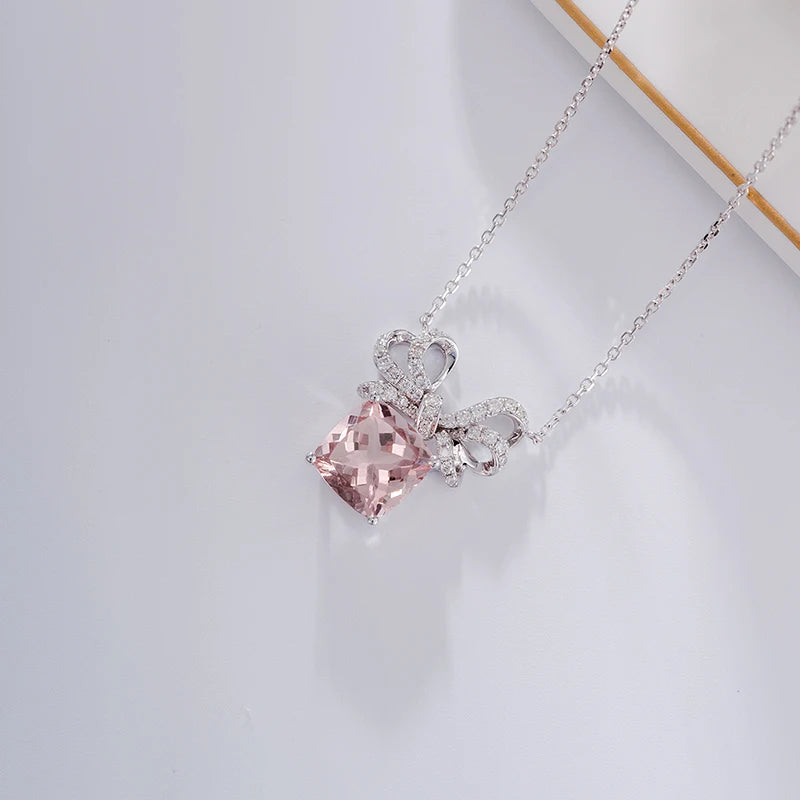 Gemfiori Korean Style Jewelry 18k Real Gold Natural Morganite Diamond Angel Jewelry Necklace for Women