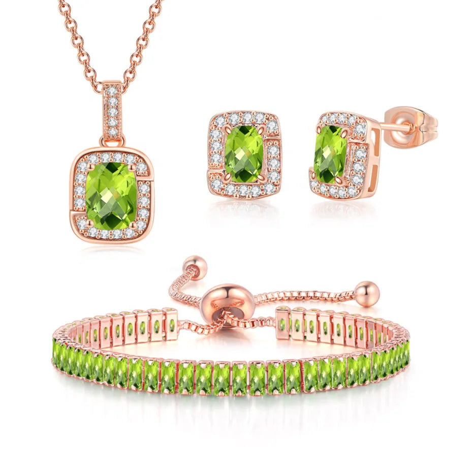 ArtistA RST New Arrival Women Accessories 3 Pcs AAA Green Zircon Earring Necklace Bracelet Jewelry Set S443