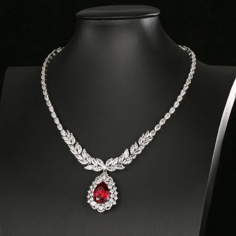 REDheart Fashion Copper Inlaid Zircon Gold-Plated Flower Shape Large Chain Simulation Corundum Advanced Wedding Banquet Drop
