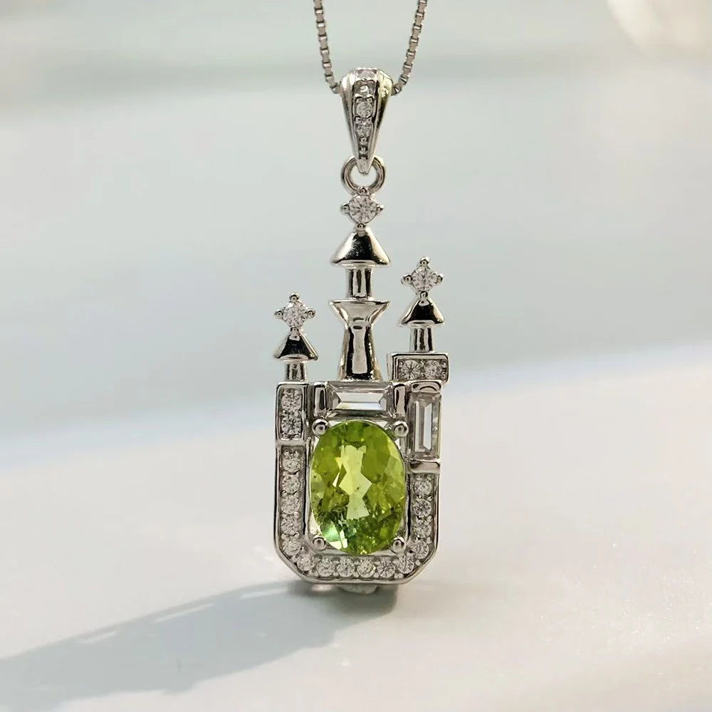 Gioiellieri Natural Peridot Pendant with S925 Sterling Silver for Women Elegant Green Gemstone Necklace Jewelry August Birthstone Gift
