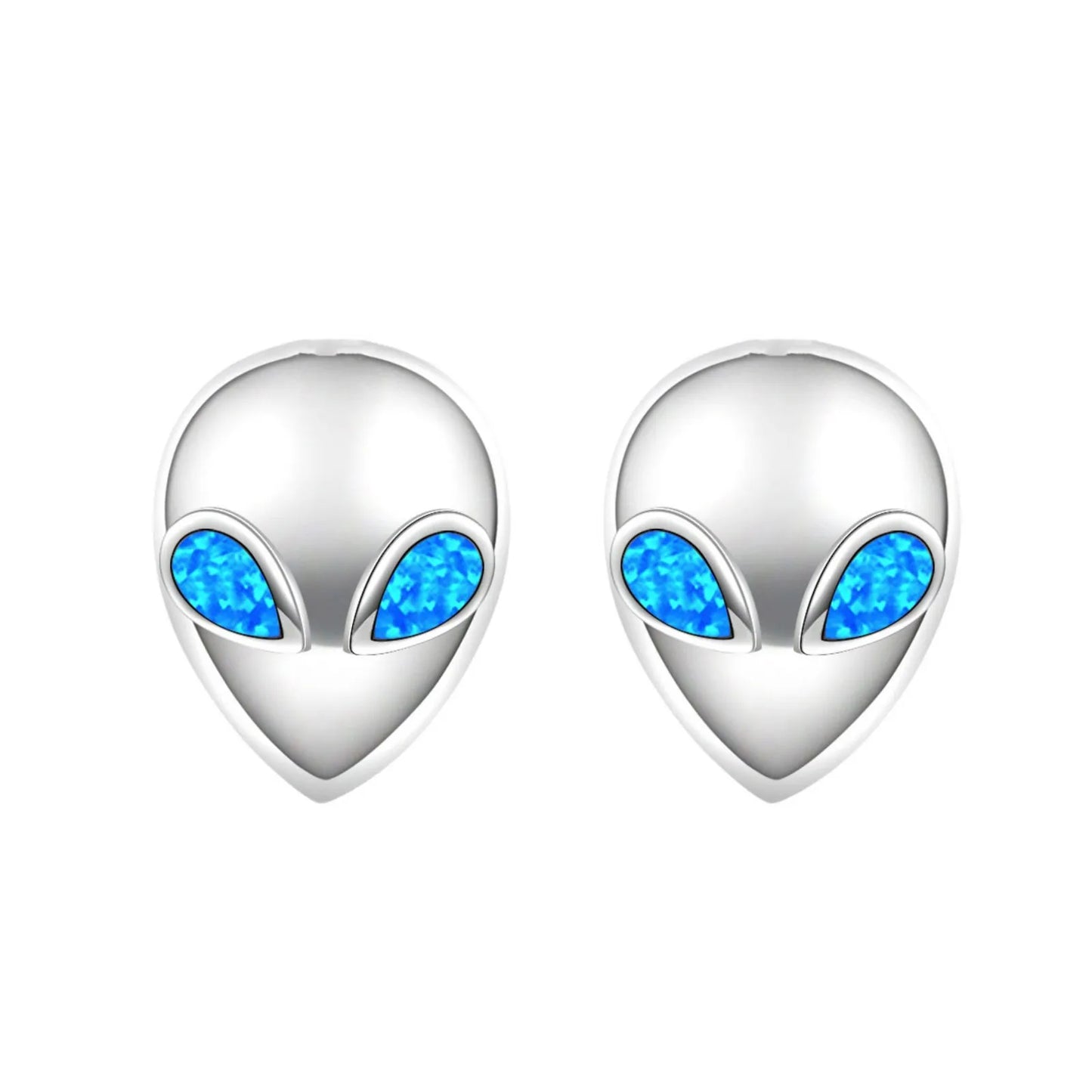 Whimsical Alien Opal Stud Earrings - Blue Fire Opal Eye Detail Design | Playful Daily Jewelry Bulk Gifts