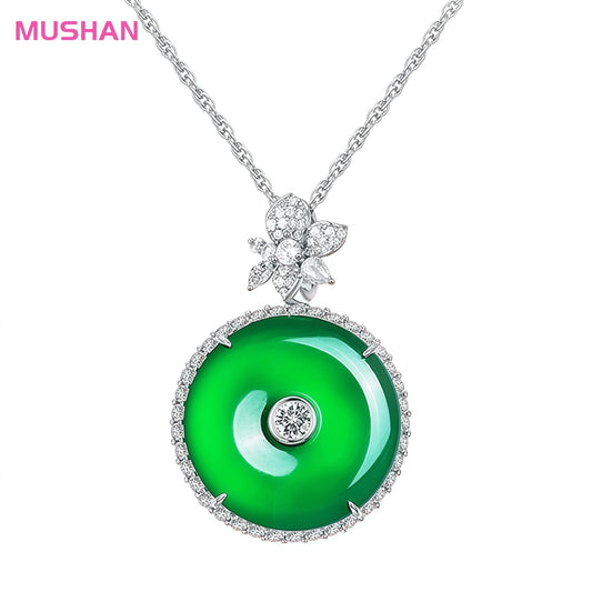 MUSHAN Jewelry Factory 925 Silver Luxury Geometric Chain Necklaces High Carbon Diamond Inlaid Emerald Green Pendant Necklace