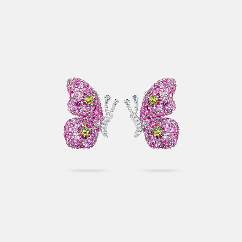 MUSHAN Jewelry Factory S925 Sterling Silver Stud Earrings Electroplated With Gold High Carbon Diamond and Red Gemstone Butterfly