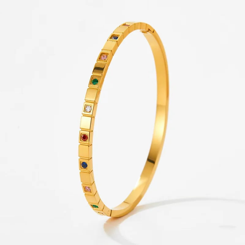 Classic womens accessories inlaid with colorful zircon stainless steel jewelry 18K gold-plated Indian bracelet