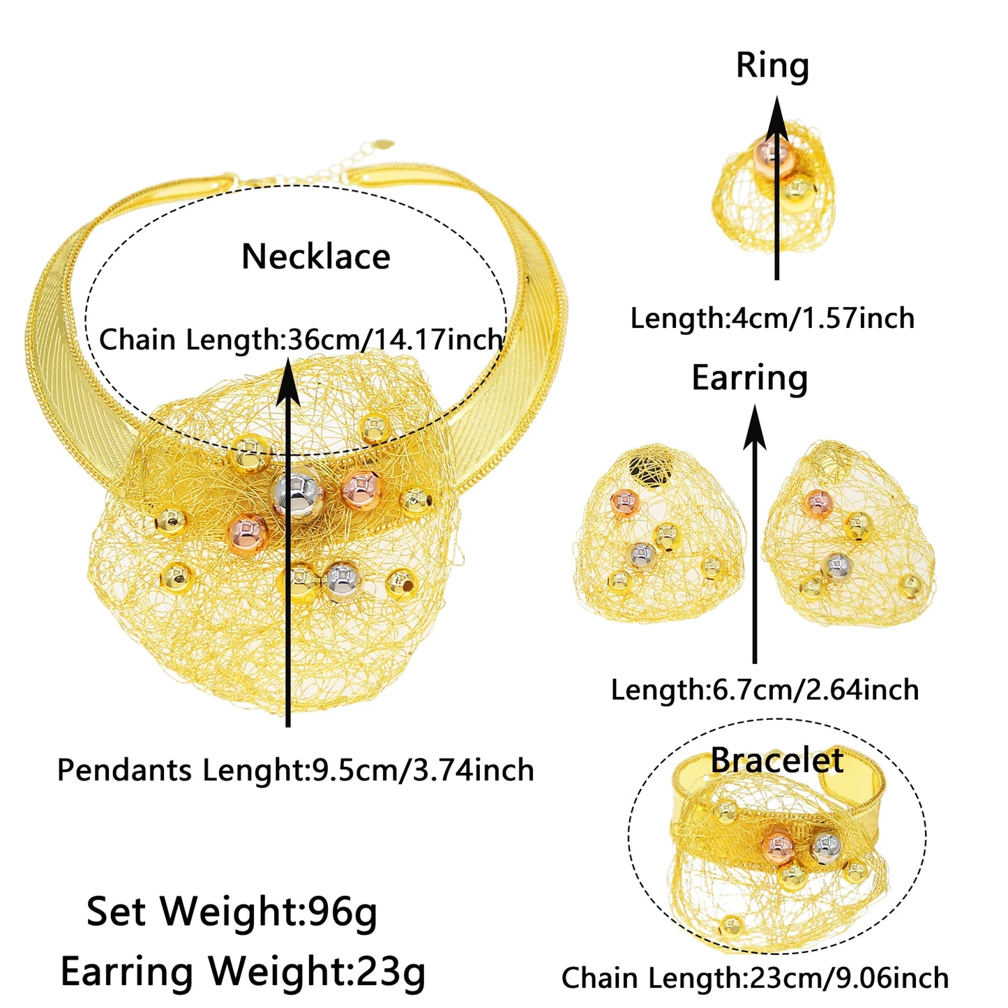 Brazilian Gold Handcrafted Jewelry Set Nigerian Italian Jewelry Sets Woman Wedding Necklace Bracelet Earrings Ring Charm Jewelry