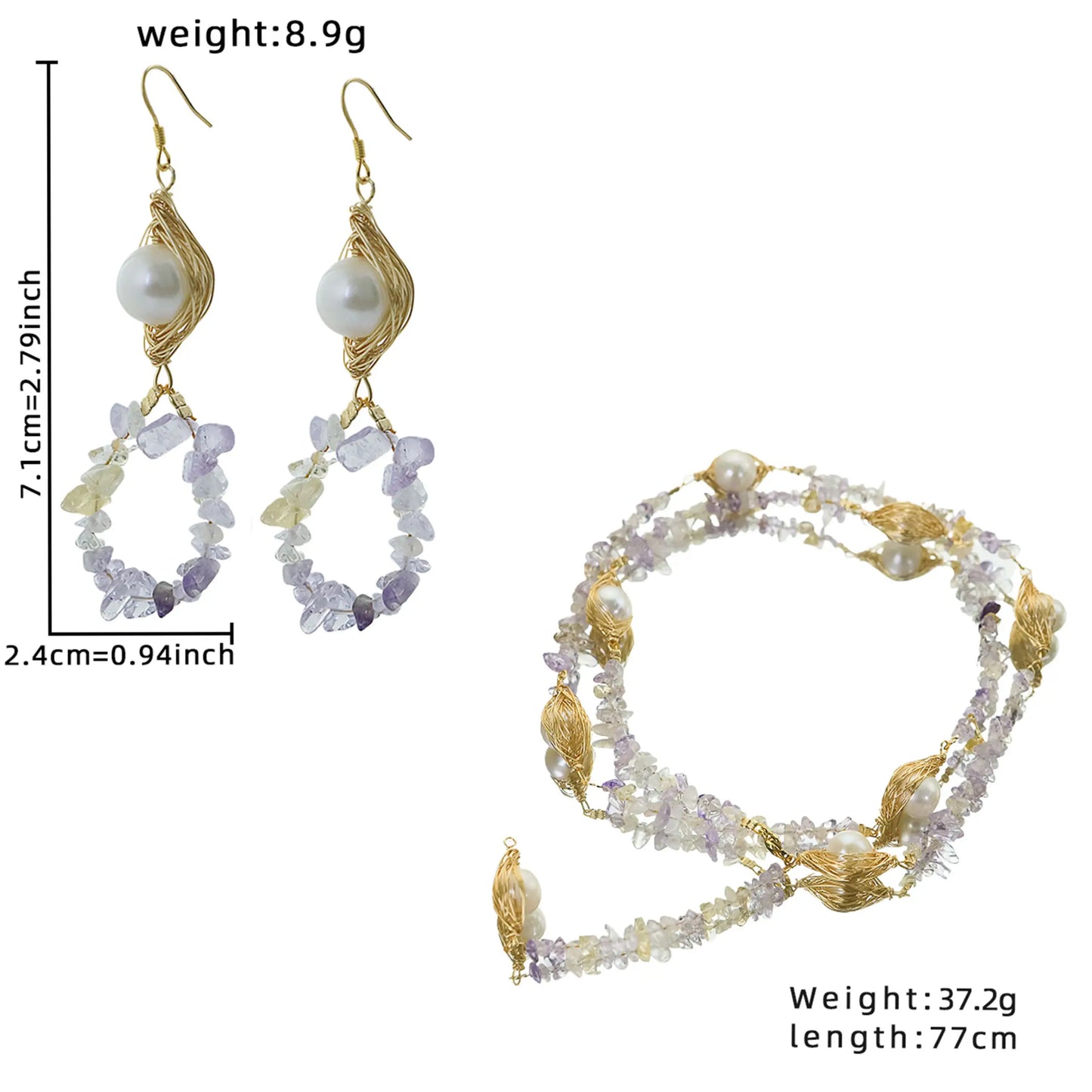 GLSEEVO Natural Freshwater Pearl & Amethyst Sterling Silver Necklace & Earrings Set — Luxury Design