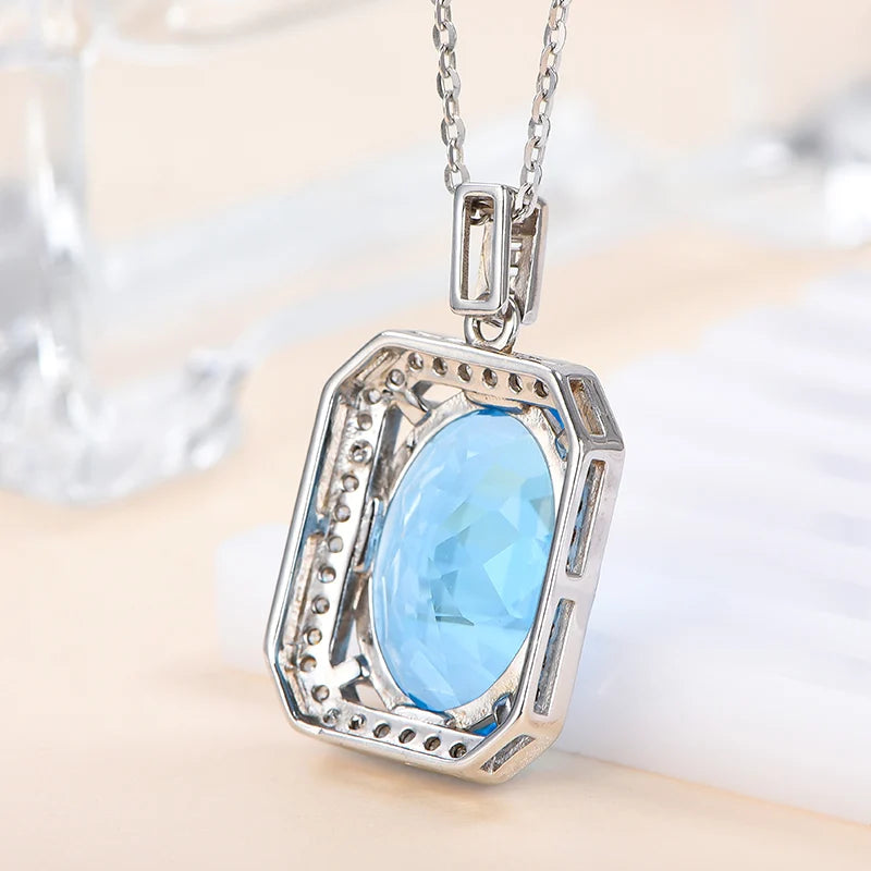 Gioiellieri Natural Crystal Oval Cut Claw Set 925 Sterling Silver Rhodium Plated Luxury Customized Solitaire Pendant Necklace Fashionable