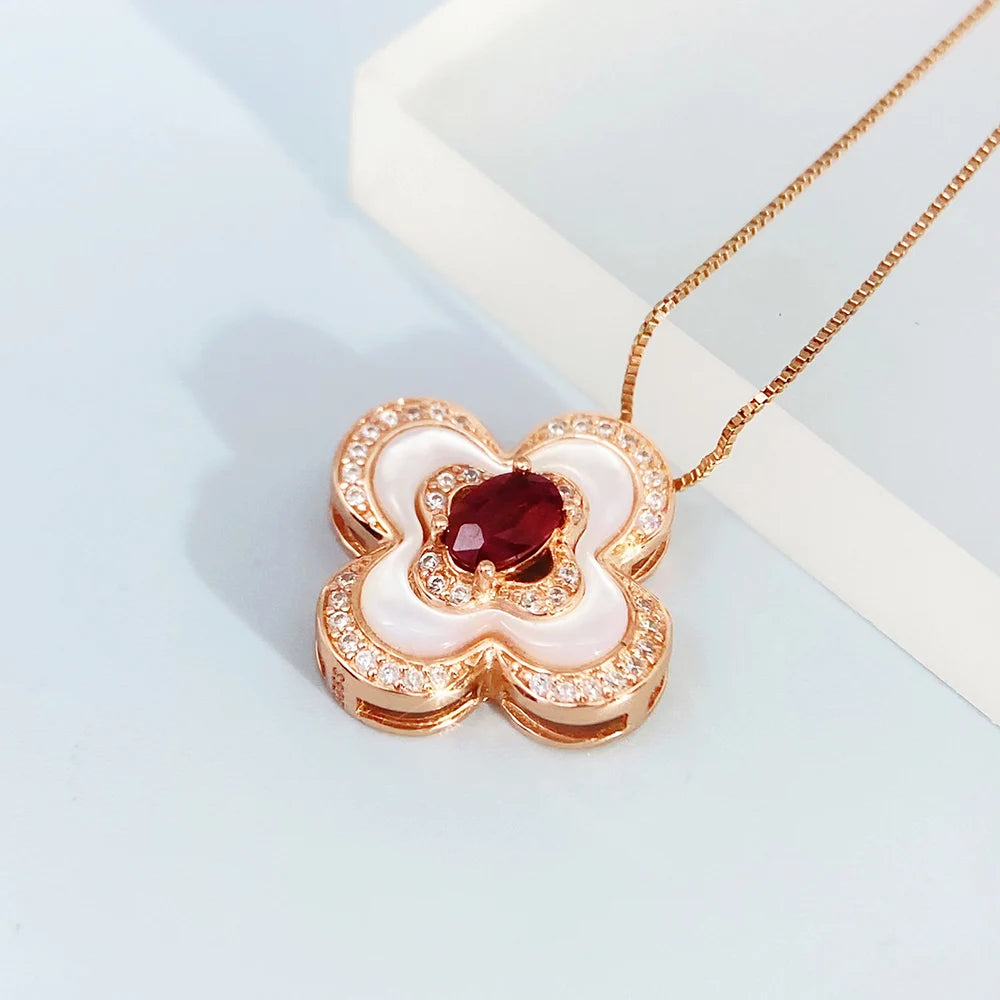 Gioiellieri Luxury Natural Ruby Pendant S925 Sterling Silver Necklace for Women Fine Jewelry Anniversary Wedding Gift July Birthstone Red
