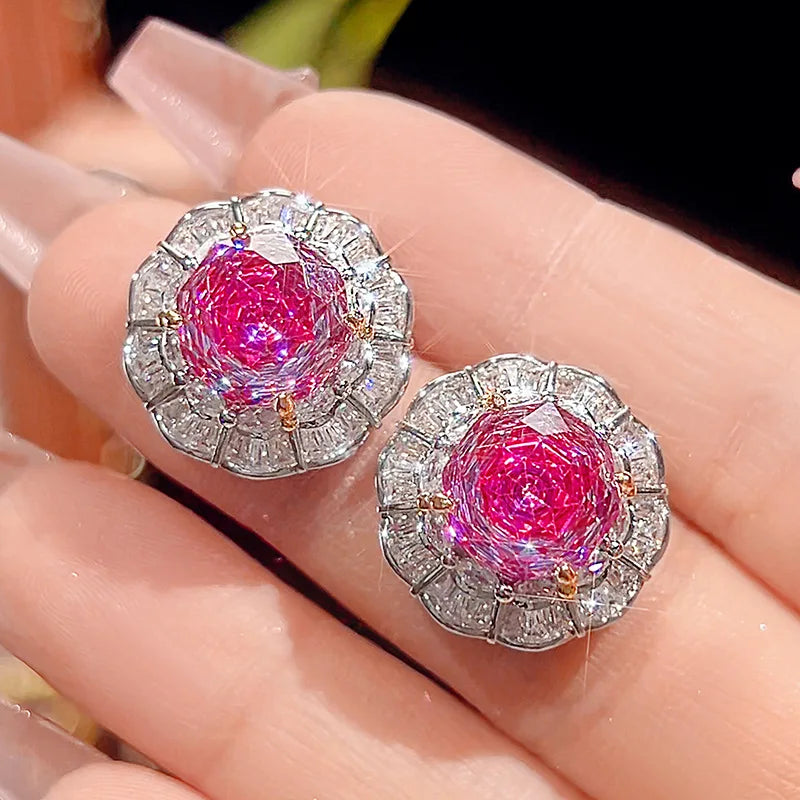 Gemfiori Luxurious Exquisite Rose Design Necklace Ring Women's Elegant Earrings Fashionable Women's Sparkling Zircon Set Accessories