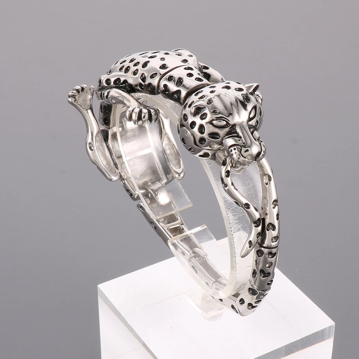 VIKING Mens Punk Tiger, Leopard & Dragon Links Bracelet – Silver Stainless Steel