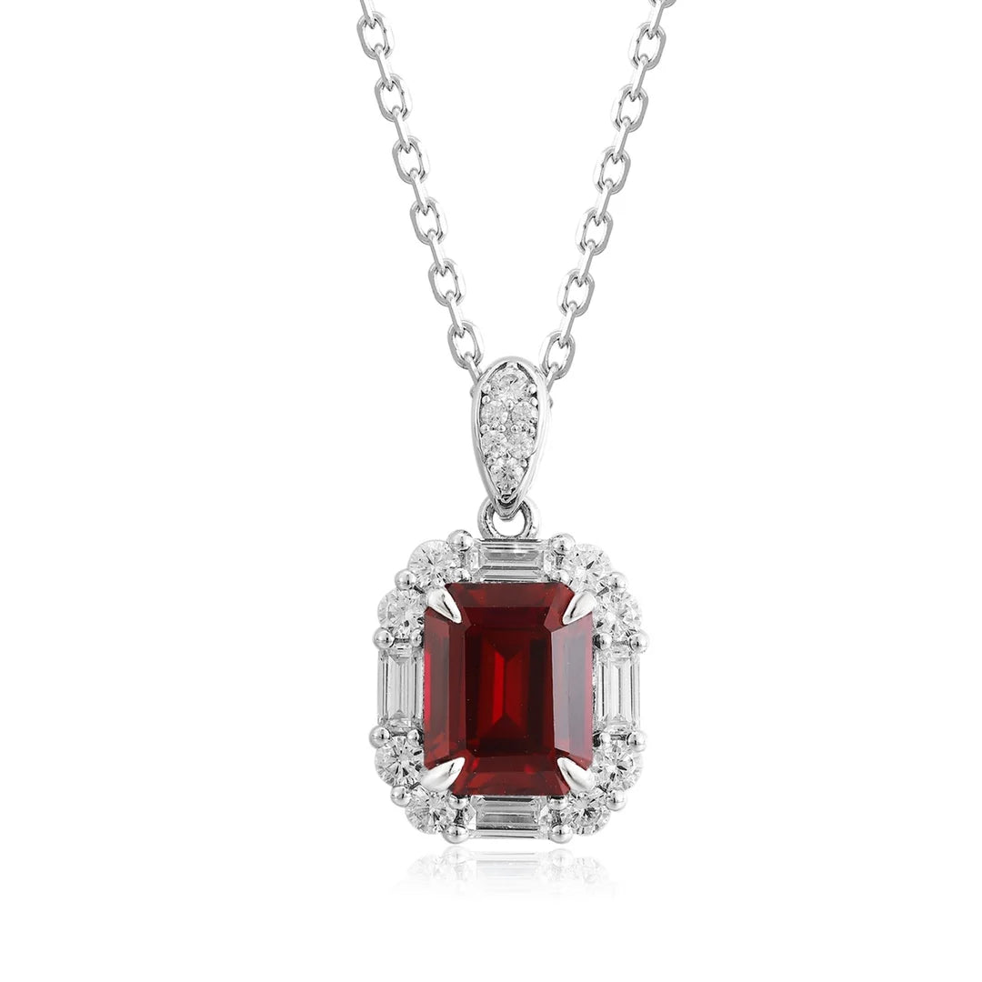 Gemfiori Anster 925 Sterling Silver High-quality Cultivated Ruby Necklace - Suitable for Parties or As a Gift