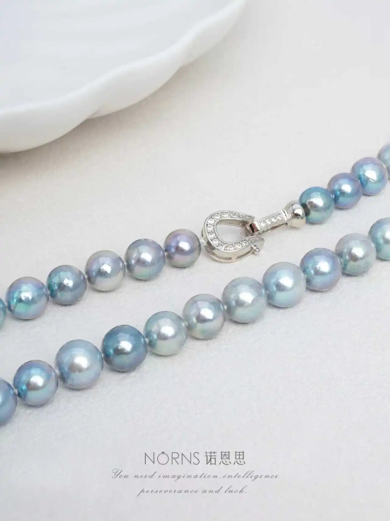Akoya Blue-gray Seawater 7.5-8mm Pearl Necklace for Women Christmas Gift Necklace