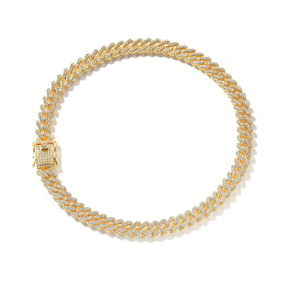 BiG-BOSS Men's Simple Geometric 12mm Crystal Rhinestone Link Chain Necklace and Bracelet Hip Hop Style Zinc Alloy Jewelry