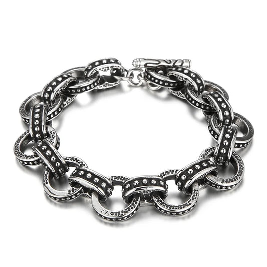 KALEN 220mm Mens Punk Stainless Steel Ring Links Bracelet With OT Clasp