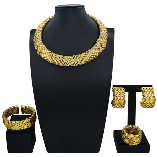 Zhuerrui Italian Jewelry Set Brazilian Gold Plated Brass Jewelry Sets Wedding Party Necklace Bracelet Earrings Ring Jewellery
