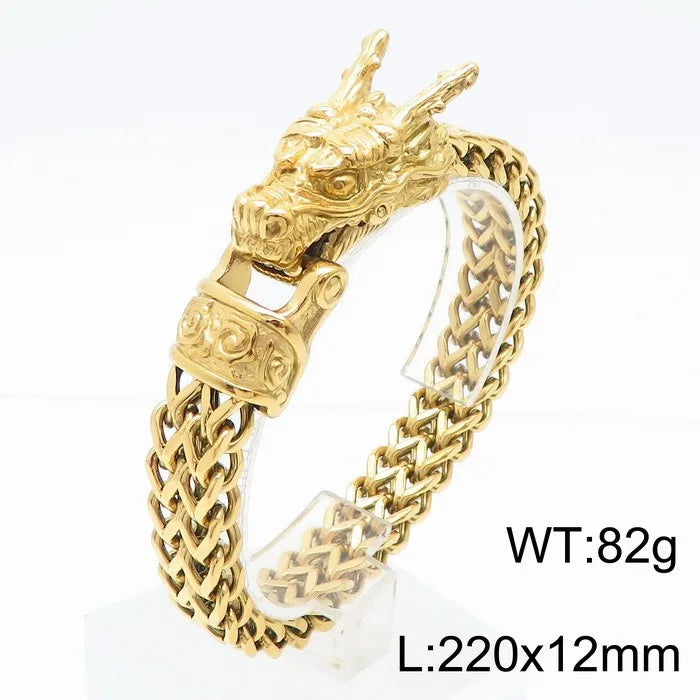 REBEL Punk Fashion Stainless Steel Bracelet Dragon Head Chain Men Bracelet Necklace