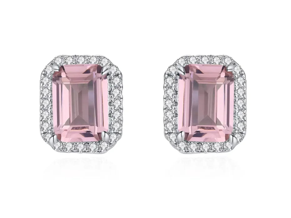 Wholesale 925 Sterling Silver Light Luxury Pink Square Sugar Earring Necklace Advanced Emerald Jewelry Set Gift Set