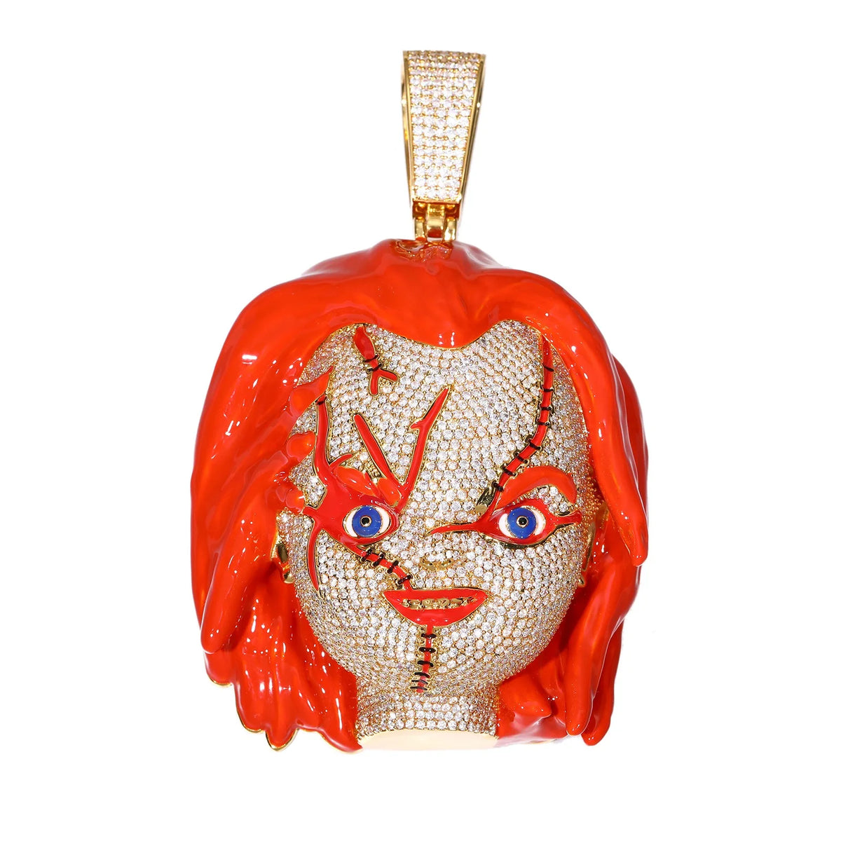 BiG-BOSS Hip Hop Gold Plated Copper Alloy Custom Men's Necklace 5A Zircon Iced Out Big 3D Cartoon Enameling Pendant Charm