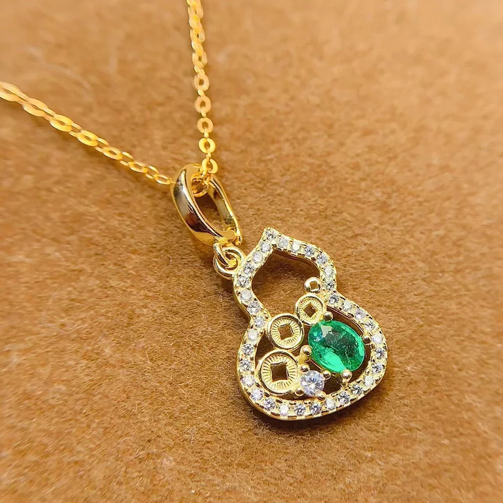 Gioiellieri Vintage 925 Sterling Silver Emerald Oval Cut Gold Plated Wedding Pendant Necklace-Classic Style