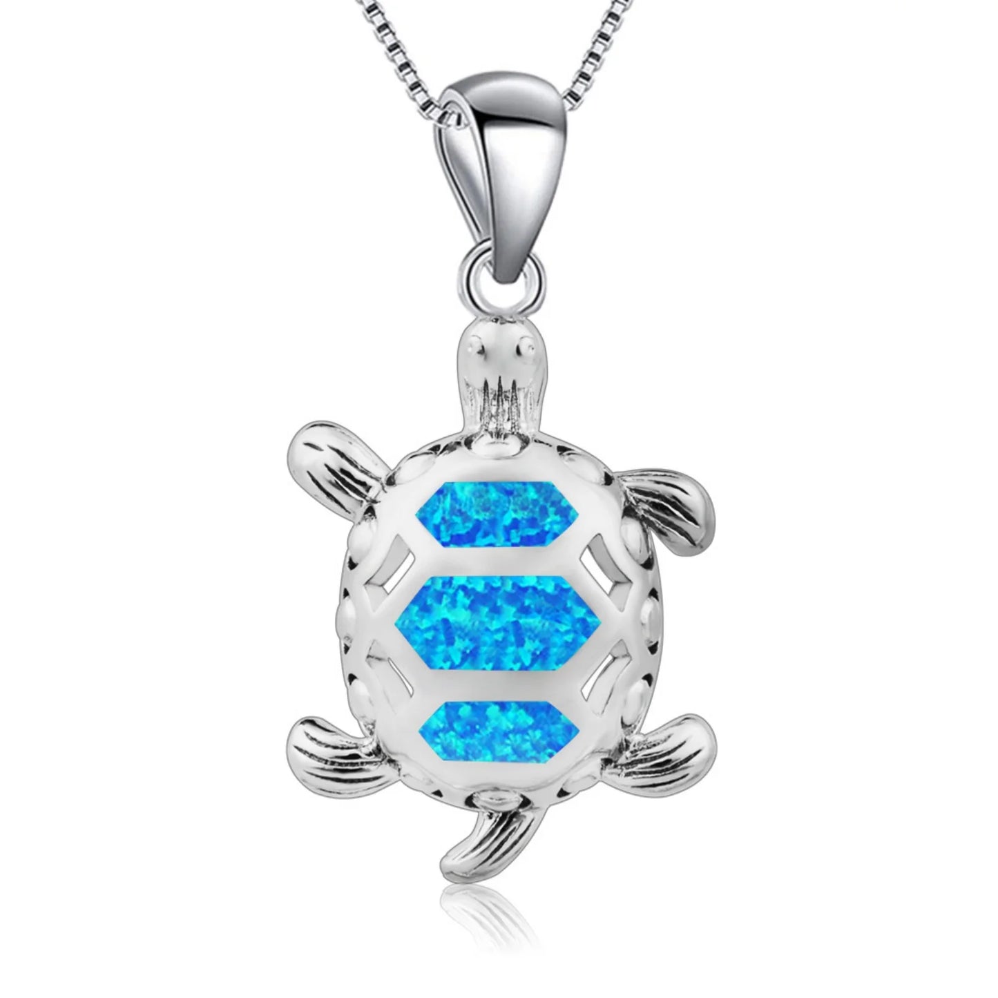 Women's Marine Turtle Opal Pendant Necklace Silver Plated Copper Alloy Blue Fire Opal Shell Inlaid Trendy Design Gift | Coastal