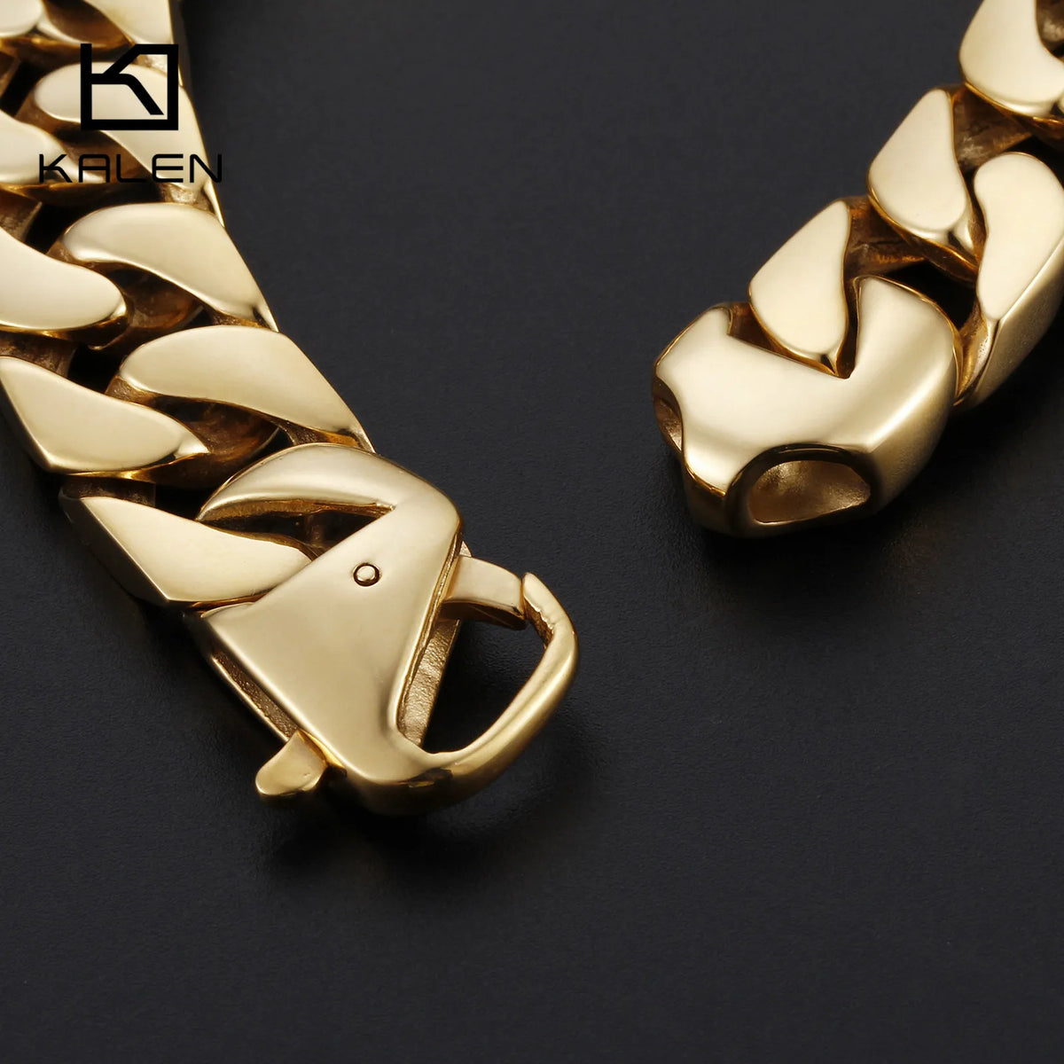 KALEN 22cm Stainless Steel Gold Cuban Chain Bracelet for Men