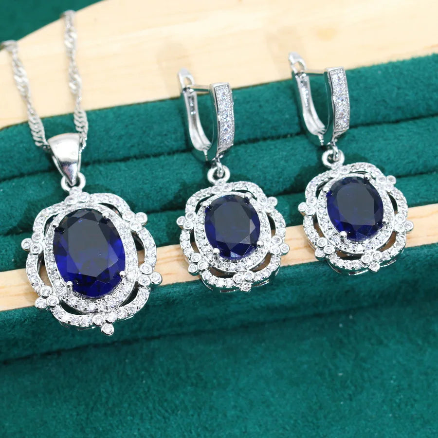 XOTICA 2024 New Alloy Jewelry Sets for Women Engagement Wedding Party Blue Zircon Earrings Necklace Pendant Ring Birthday Gifts
