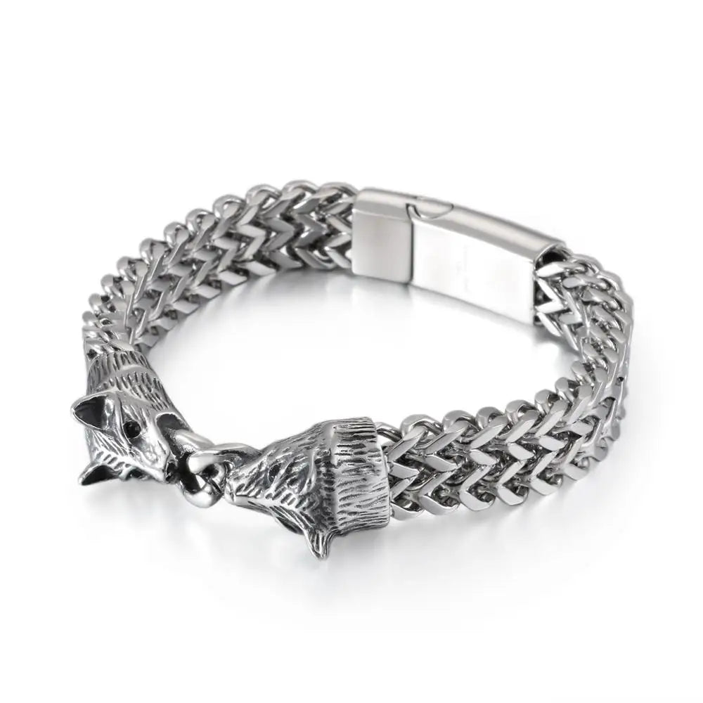 KALEN Stainless Steel Animal Wolf Chain Bracelet for Men