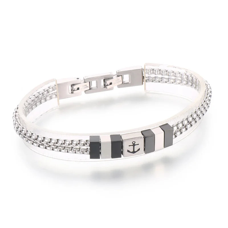 KALEN Unisex Casual Stainless Steel Box Chain Bracelets With Minimalist Square/Round Charms