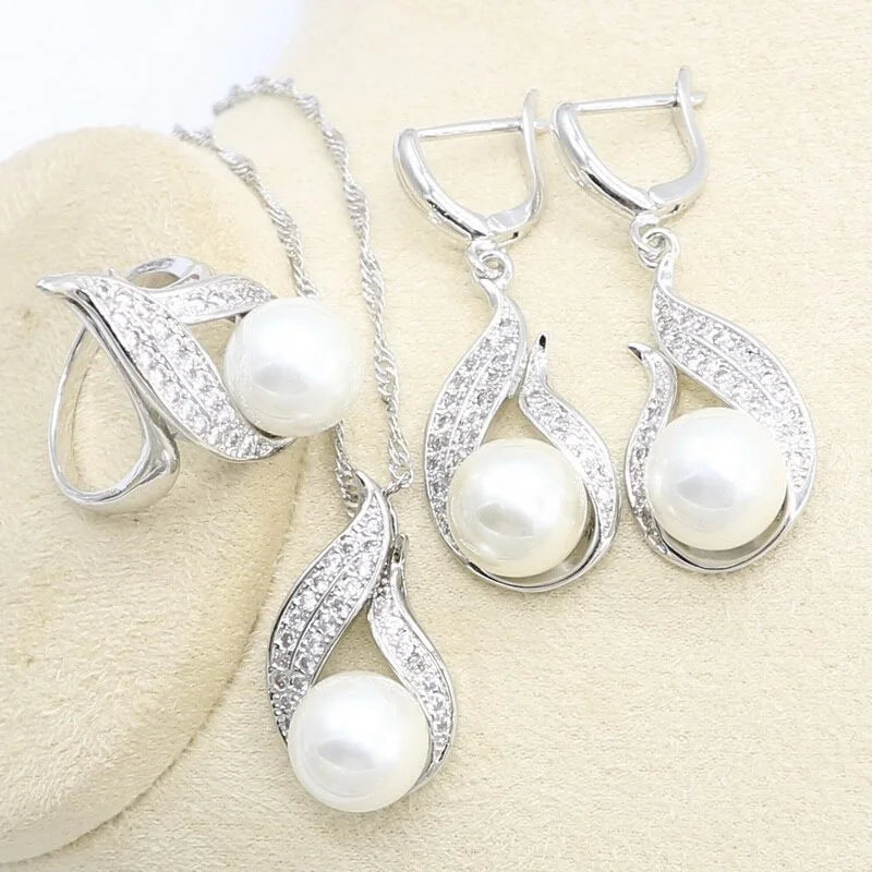 XOTICA White Pearl Romantic Alloy Silver Platinum Plated Jewelry Set for Women Wedding & Party Necklace Earring Bracelet Ring