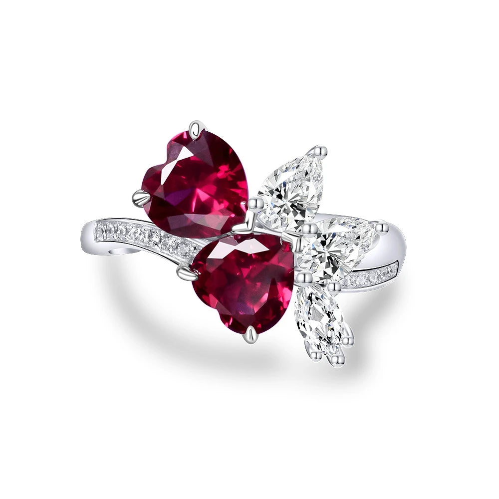SILVERELLI 1ct Heart-Shaped Red Gemstone Ring | S925 Sterling Silver | Platinum Plated | Sizes 5–9