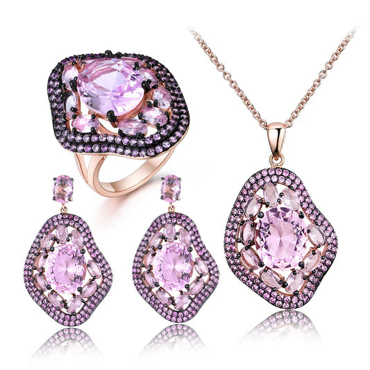 Nano Pink Morganite Jewelry Sets Gemstone Pendant Necklace Rings Drop Earrings 925 Sterling Silver for Women Best Gift