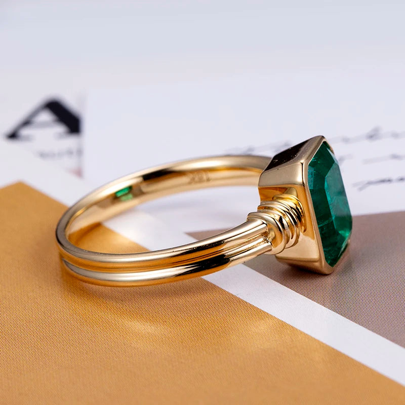 Gemfiori Messi Jewelry MSR-770 18k Yellow Gold Bezel Setting Lab Grown Emerald Engagement Ring