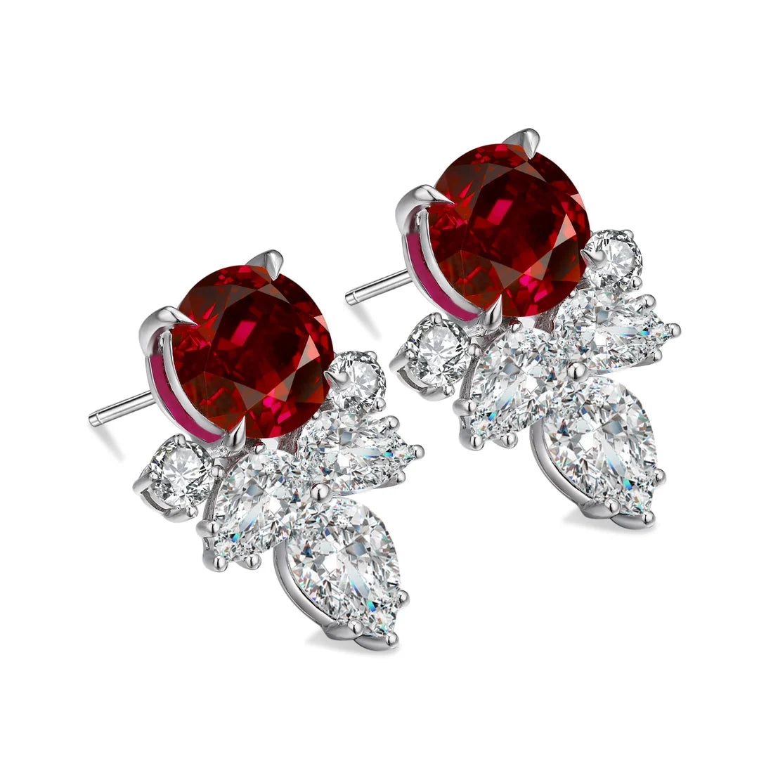 Gemfiori Anster High Quality S925 Lab Grown Ruby Earring Stud Dainty Gemstone Stud Earrings for Women Daily Wear Gift