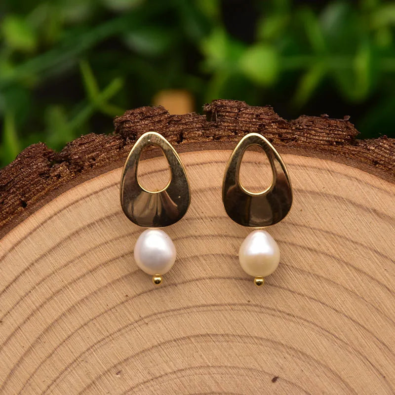 New Jewelry Yiwu Wholesale Gold Plated Natural Pearl Earings Jewelry Women Korean Wholesale Bulk 18K Gold Plated Jewelry