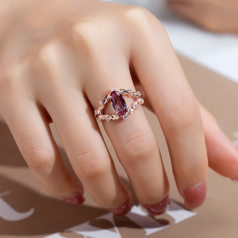 Messi Jewelry  MSR-945 14K Rose Gold Lab Grown Gemstone Ring for Women