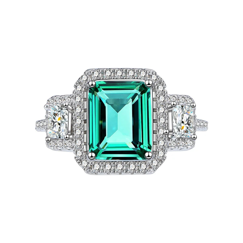 MuShan Jewelry Factory HCD Gemstones Emerald Ring Band 925 Sterling Silver Ring 8 * 10 Emerald Cut HCD Stones Ring Jewelry
