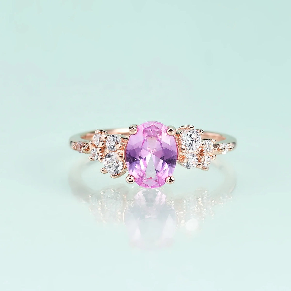 Gemfiori Abiding Delicate Trendy Women Jewelry Sterling Silver 925 Rose Gold Plated Ring Lab Grown Pink Sapphire Gemstone Rings