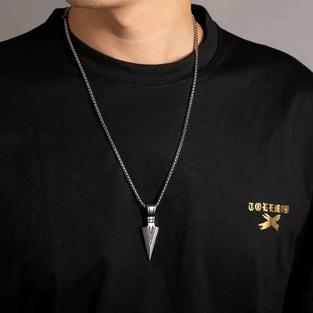 REBEL Hip Hop Box Chain Necklaces Arrow Stainless Steel Black Plating for Men Anniversary Party Gifts Fashion Pendant Necklace Jewelry
