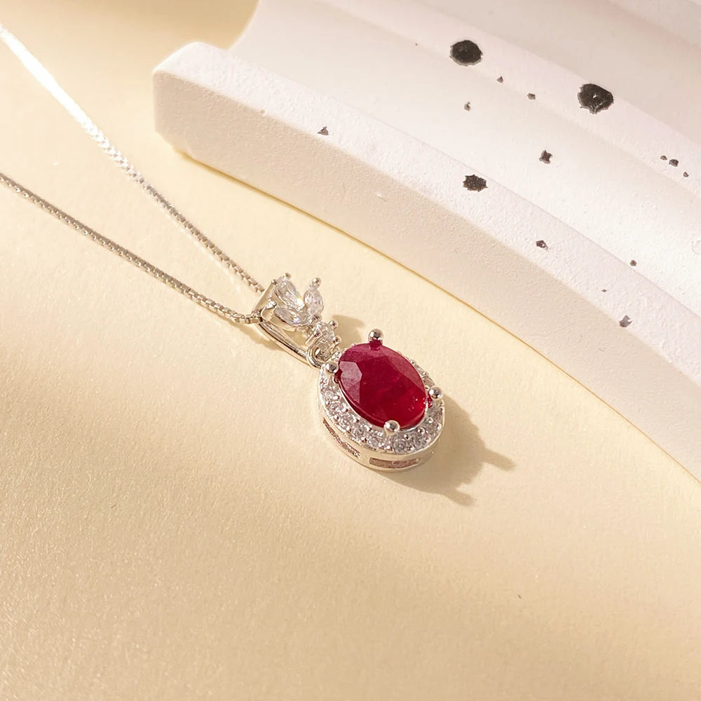 Gioiellieri Natural Red Ruby Pendant with 925 Sterling Silver for Women July Birthstone Healing Crystal Fine Jewelry Elegant Fashion Gift