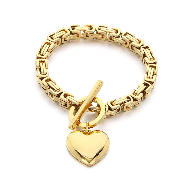 Kalen European and American Fashion Chain OT Buckle Chain Necklace Stainless Steel Smooth Heart Pendant Coarse Chain Set