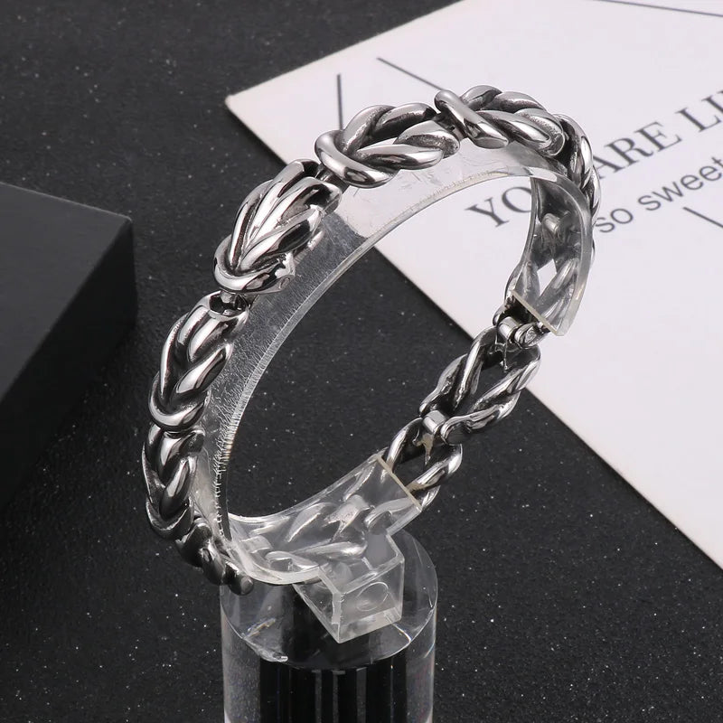 REBEL 210mm Men Original Worn Effect Stainless Steel Knot Shape Links Bracelets