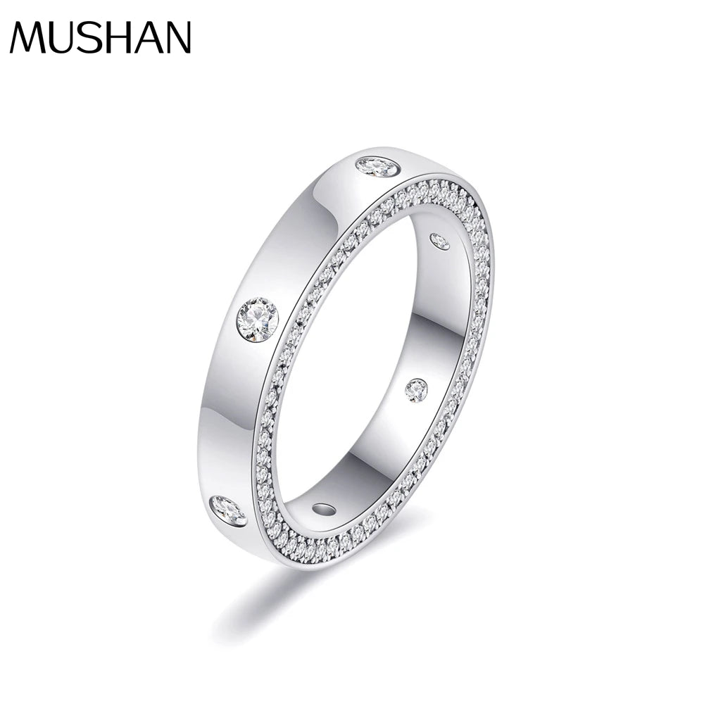 MuShan Jewelry Factory New Diamond Lined Ring S925 Pure Silver Ring Fashionable  Trendy  Light Luxury Niche Accessory