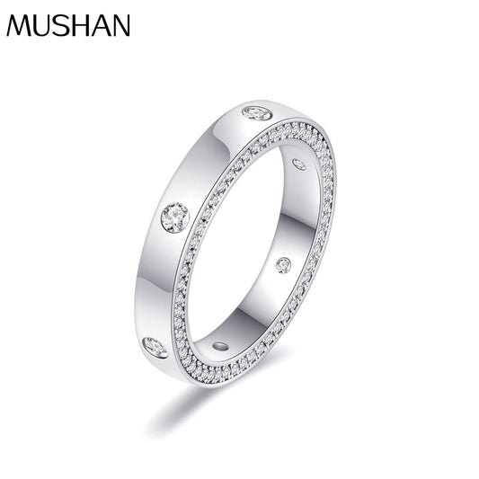 MuShan Jewelry Factory New Diamond Lined Ring S925 Pure Silver Ring Fashionable  Trendy  Light Luxury Niche Accessory
